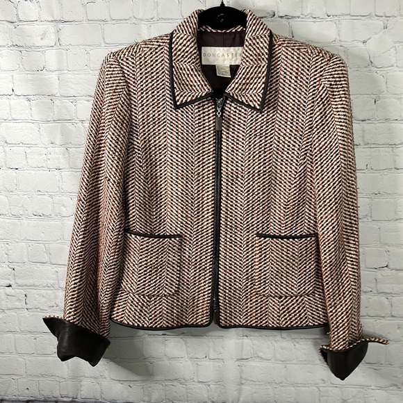Doncaster Jackets & Blazers - Doncaster tweed brown and orange silk blend blazer with leather trim Sz 4